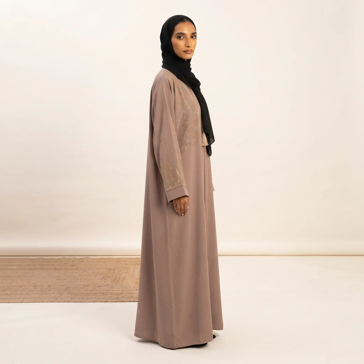 Crystal Flame Chevron Tassel Front Open Abaya – 2-Piece Set
