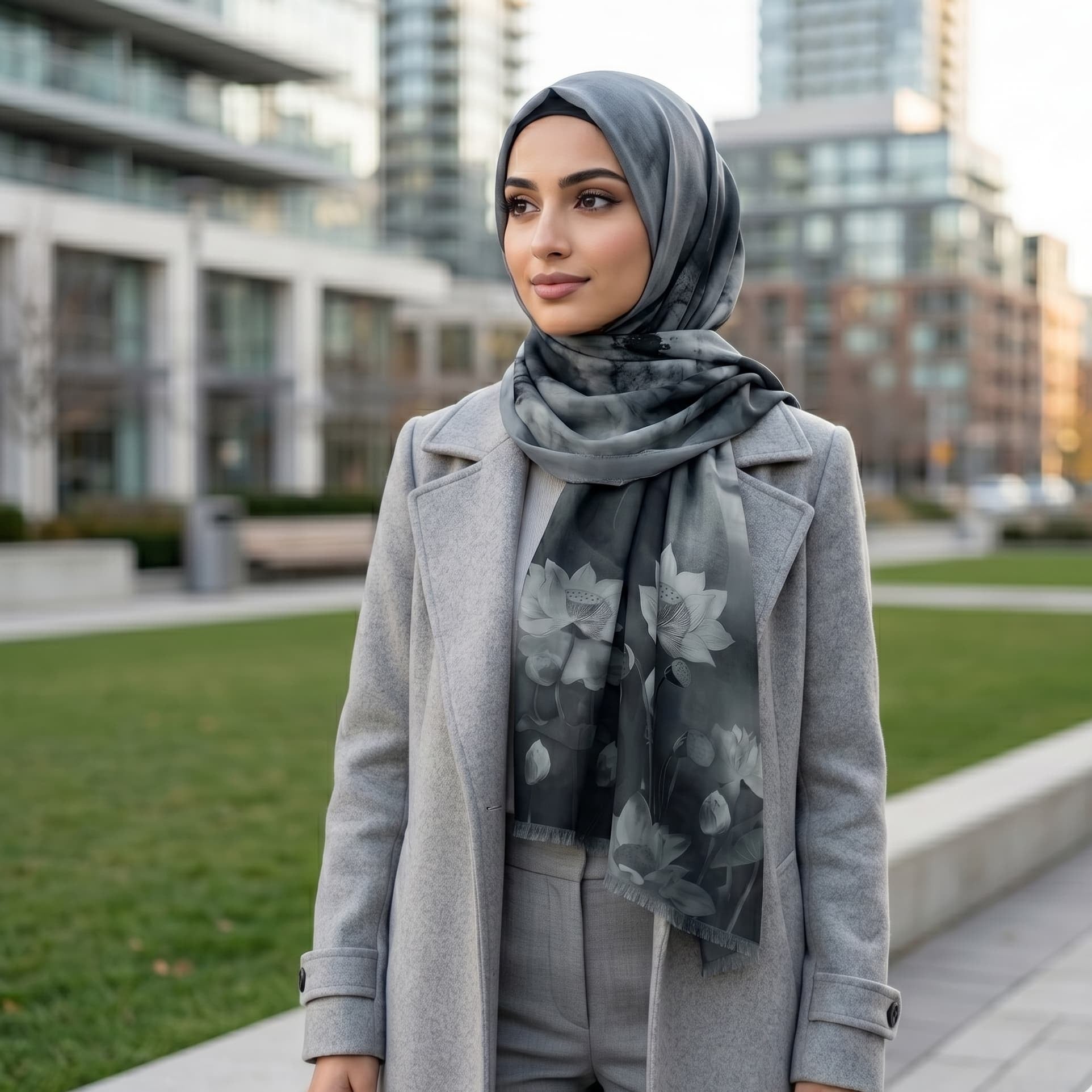 Lotus Print Chiffon Scarf – Hijab Scarf Canada
