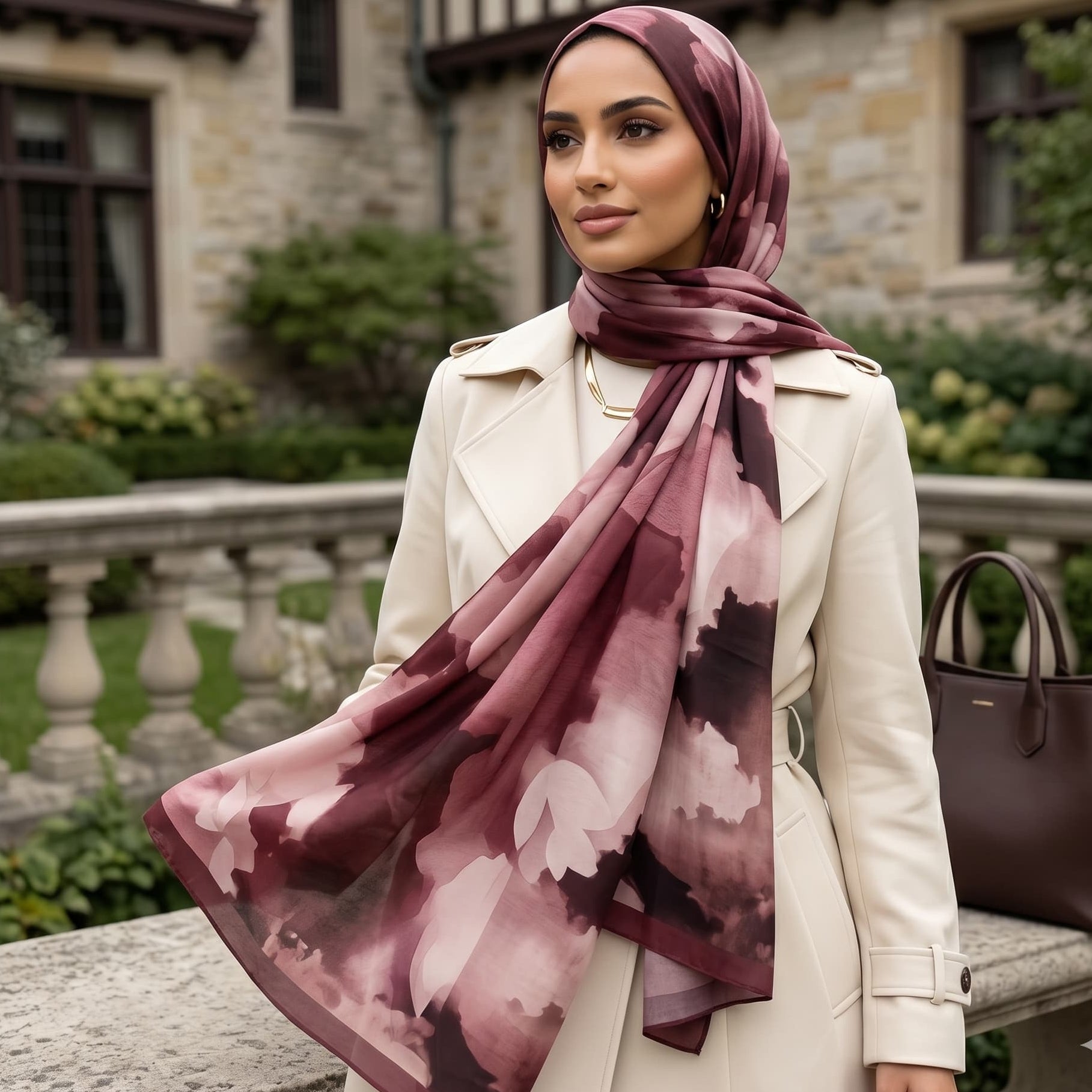 Leaf Print Chiffon Scarf – Printed Hijab Scarf Canada
