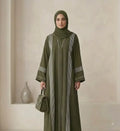 Contrast Piping Crinkle Front Open Abaya –Only