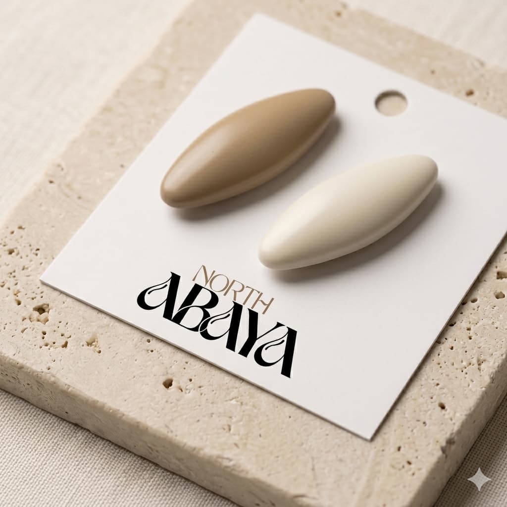 Oval Matte Hijab Brooch Set – Taupe & Ivory | 2 Pack