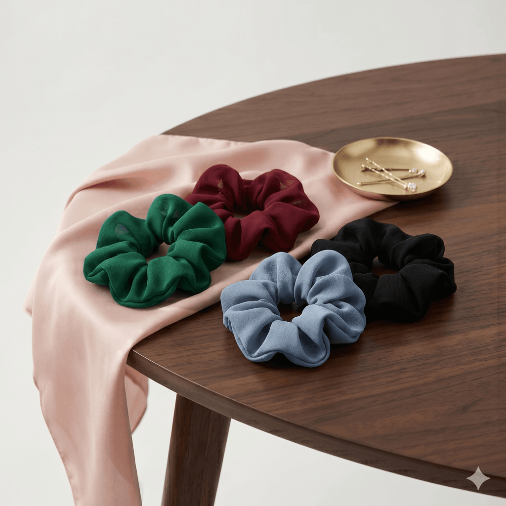 Premium Satin Scrunchie Set – 4-Piece Under-Hijab Hair Accessory | North Abaya