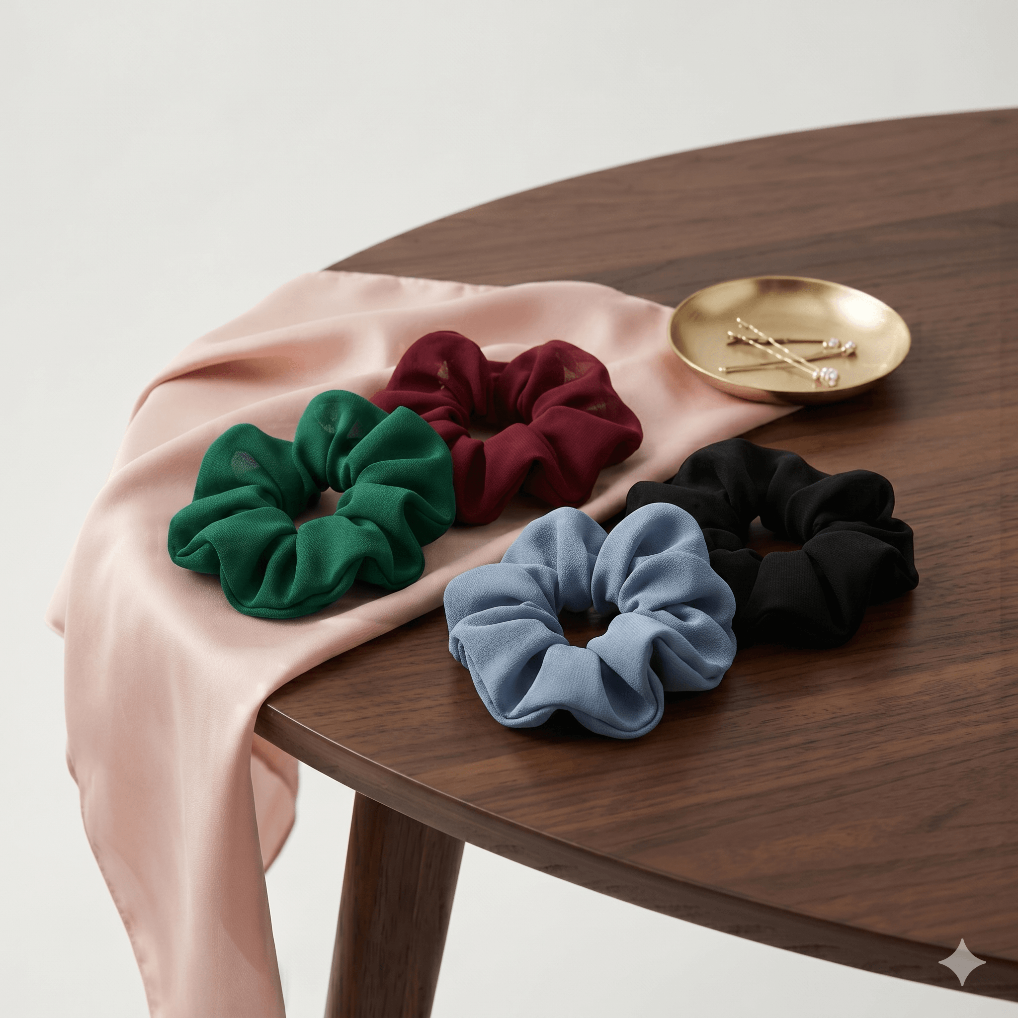 Premium Satin Scrunchie Set – 4-Piece Under-Hijab Hair Accessory | North Abaya