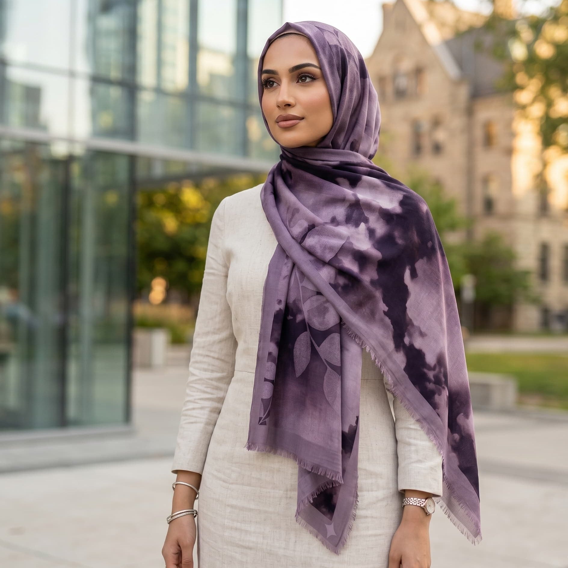 Leaf Print Chiffon Scarf – Printed Hijab Scarf Canada