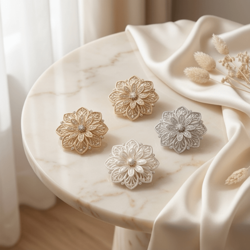 Floral Magnetic Brooch Set – 4-Piece Luxury Hijab Pin | North Abaya