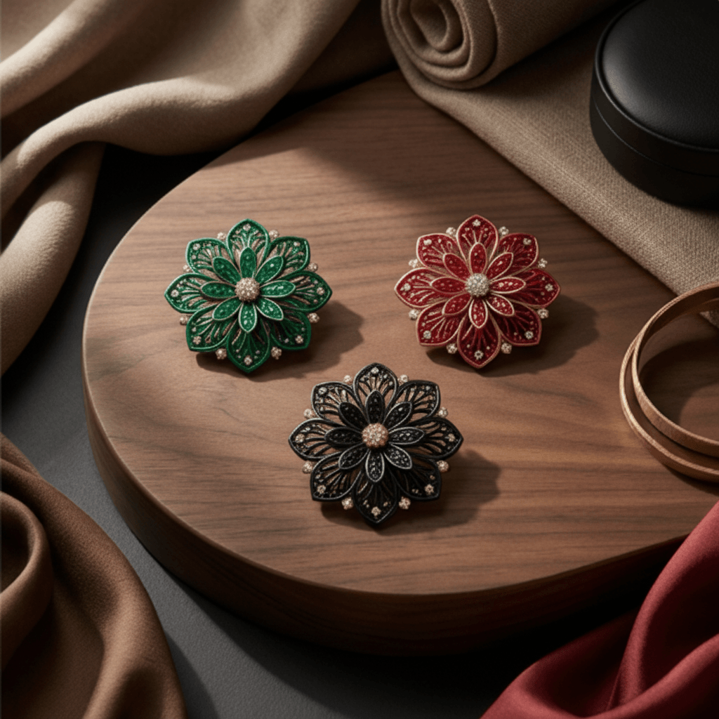 Floral Magnetic Brooch Set – 4-Piece Luxury Hijab Pin | North Abaya