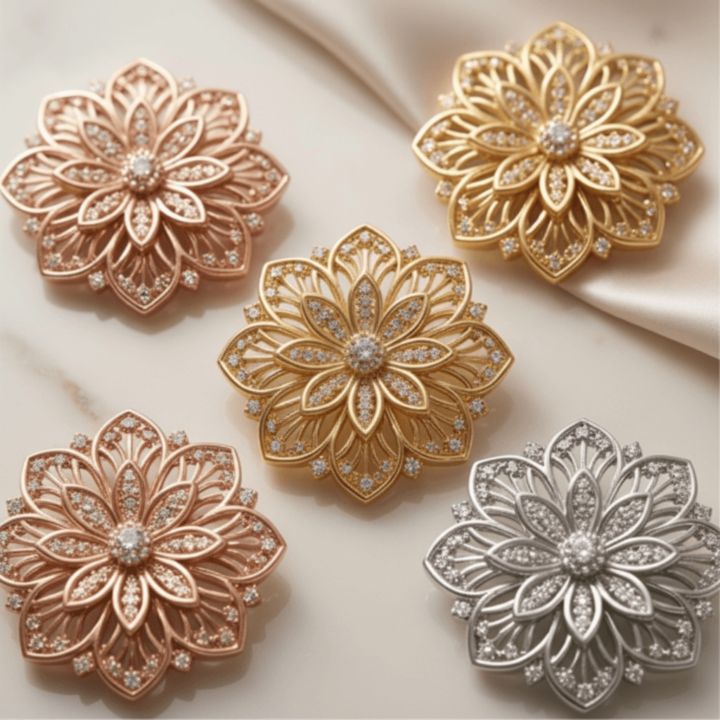 Floral Magnetic Brooch Set – 4-Piece Luxury Hijab Pin | North Abaya