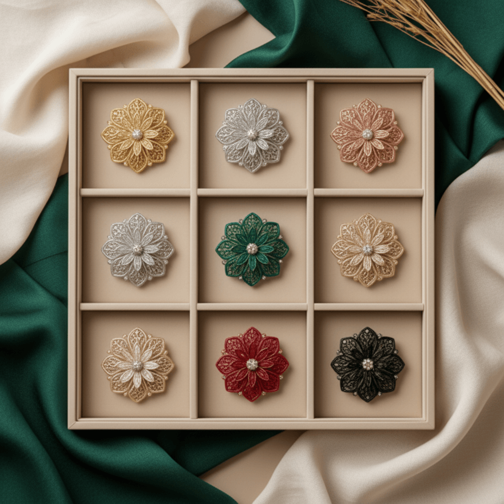 Floral Magnetic Brooch Set – 4-Piece Luxury Hijab Pin | North Abaya