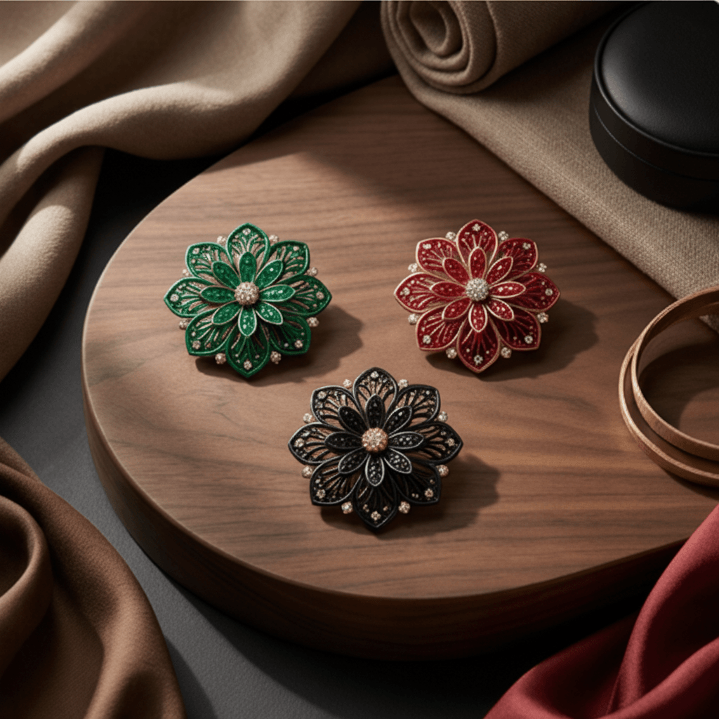 Floral Magnetic Brooch Set – 4-Piece Luxury Hijab Pin | North Abaya