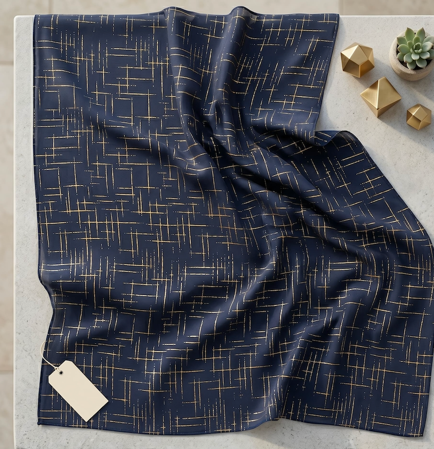 Navy Gold Crosshatch Print Chiffon Scarf – Hijab Canada