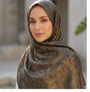 Olive Gold Glitter Floral Chiffon Scarf – Hijab Canada
