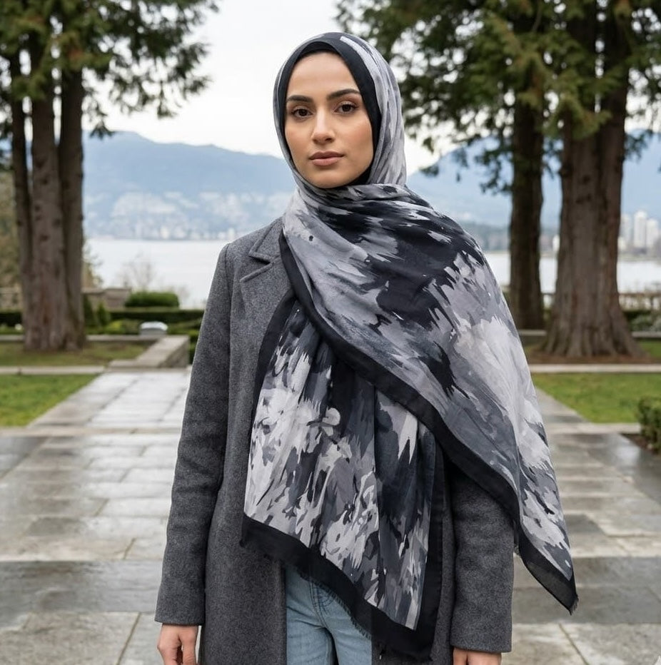 Sage Botanical Print Chiffon Scarf – Hijab Scarf Canada