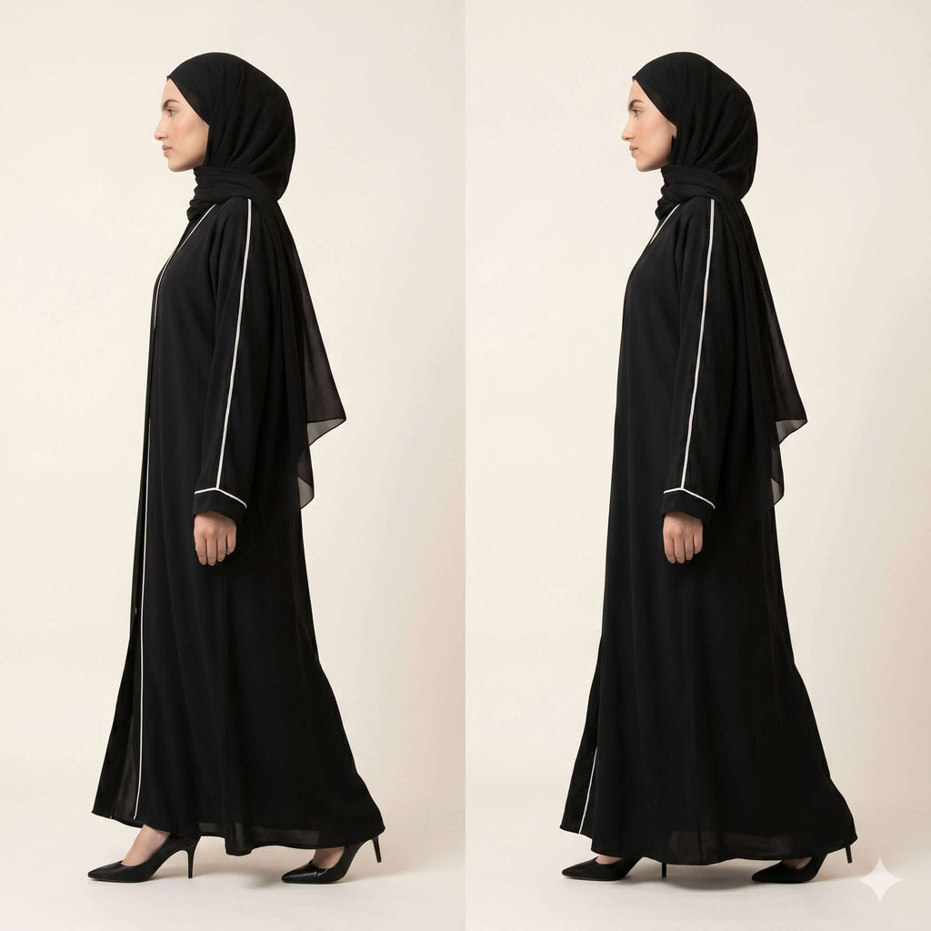 Contrast Piping Open-Front Abaya – Premium Abaya Online Canada Abaya North Abaya 