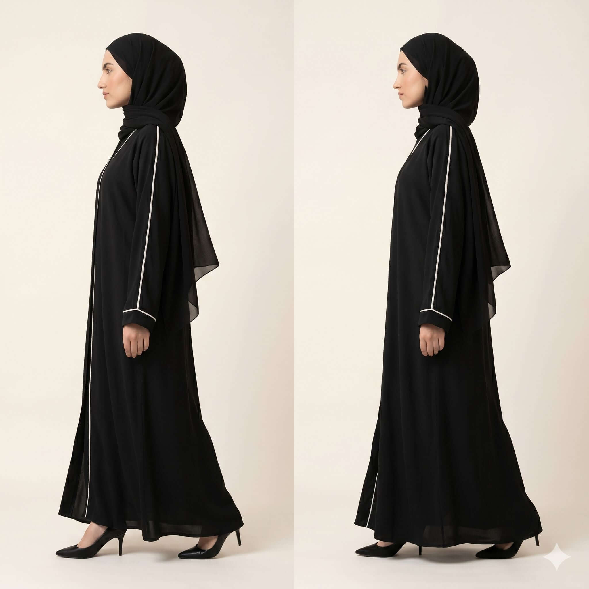 Contrast Piping Open-Front Abaya – Premium Abaya Online Canada Abaya North Abaya 