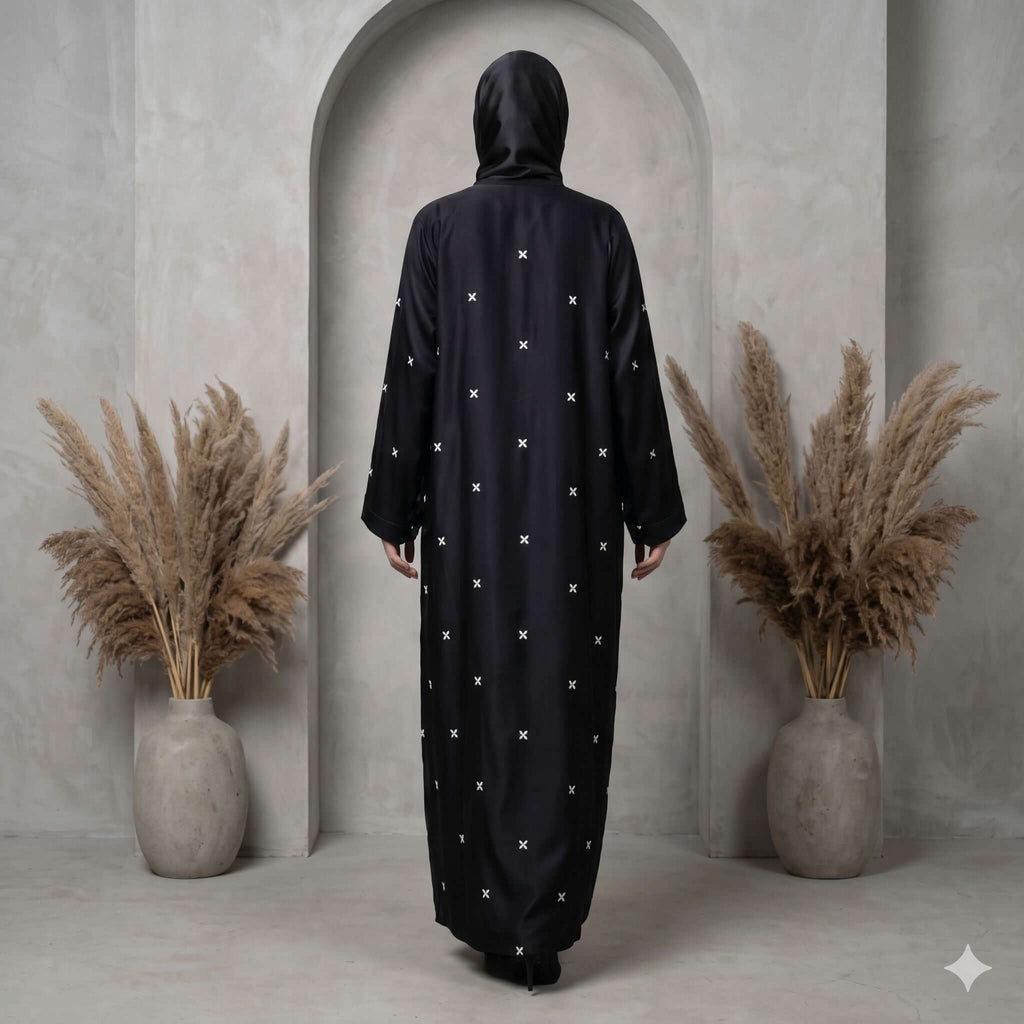 Embroidered Star Motif Open-Front Abaya – Elegant Modest Fashion Canada Abaya North Abaya 