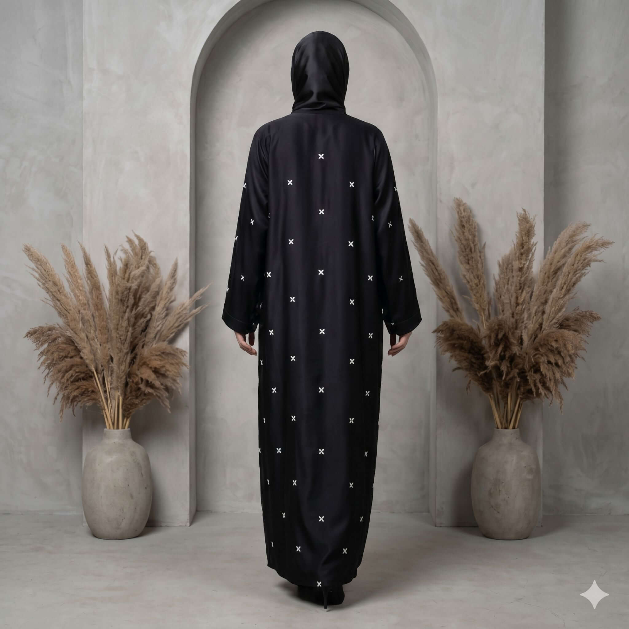 Embroidered Star Motif Open-Front Abaya – Elegant Modest Fashion Canada Abaya North Abaya 