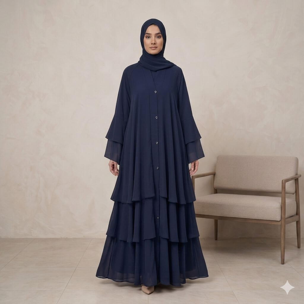 Layered Ruffle Frock Abaya – Modern Modest Fashion Canada Abaya North Abaya Blue S 
