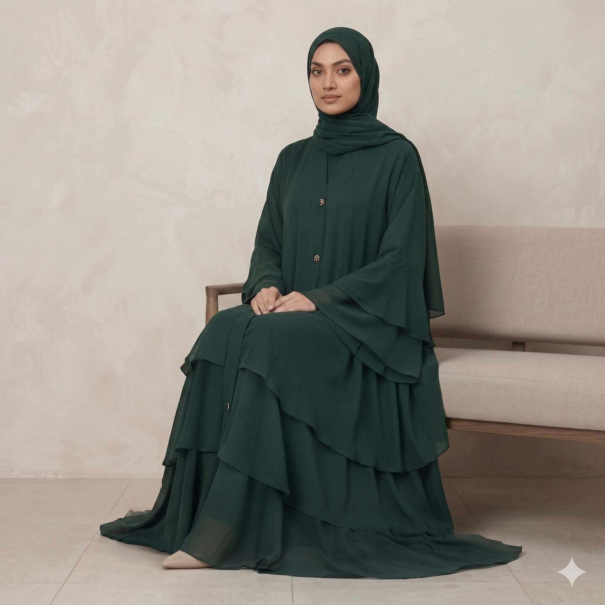 Layered Ruffle Frock Abaya – Modern Modest Fashion Canada Abaya North Abaya Green S 