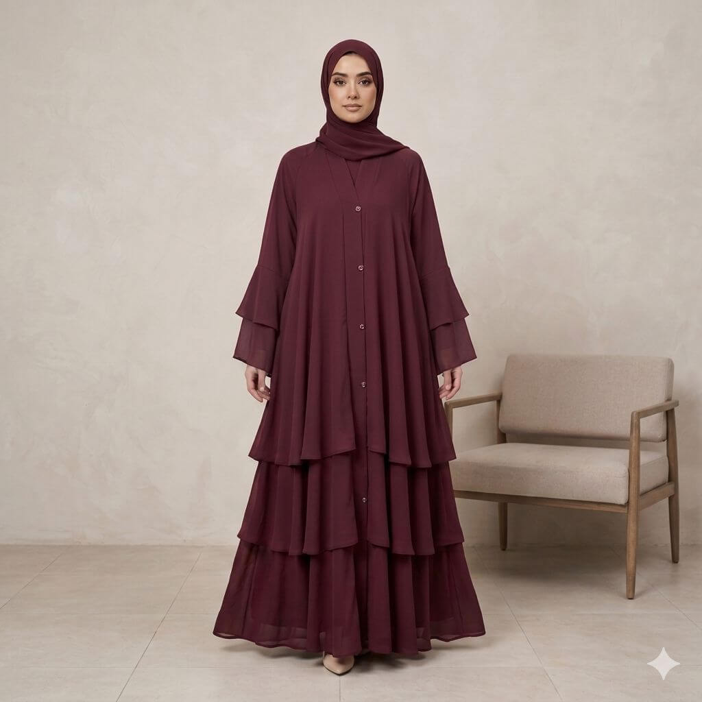 Layered Ruffle Frock Abaya – Modern Modest Fashion Canada Abaya North Abaya Maroon S 