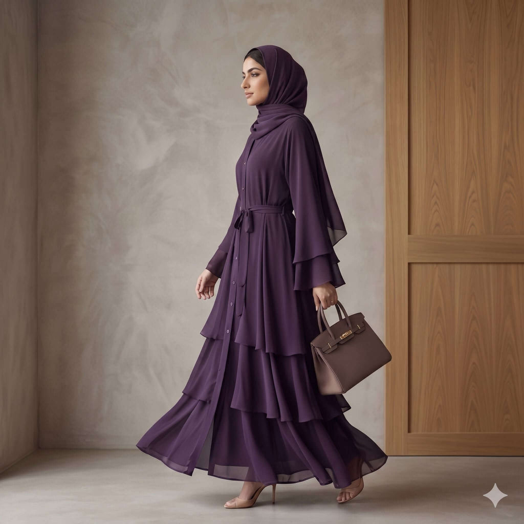 Layered Ruffle Frock Abaya – Modern Modest Fashion Canada Abaya North Abaya Purple S 