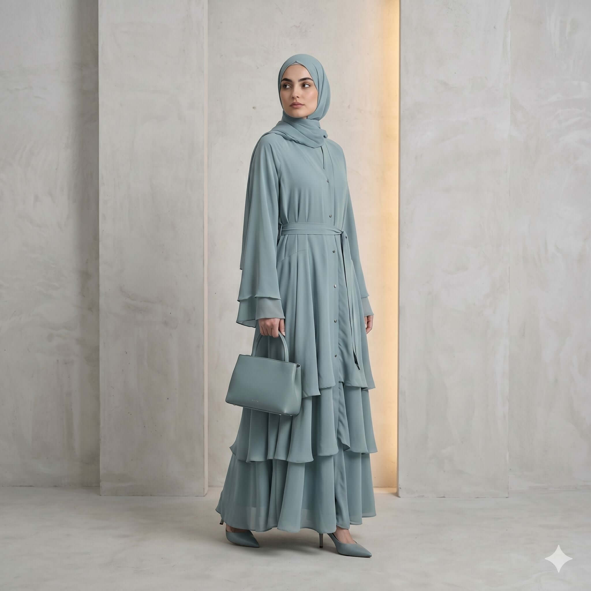 Layered Ruffle Frock Abaya – Modern Modest Fashion Canada Abaya North Abaya Torquoise S 