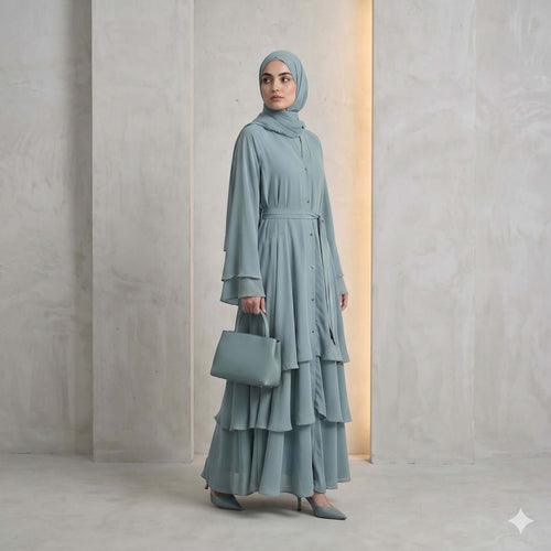 Layered Ruffle Frock Abaya – Modern Modest Fashion Canada Abaya North Abaya Torquoise S 