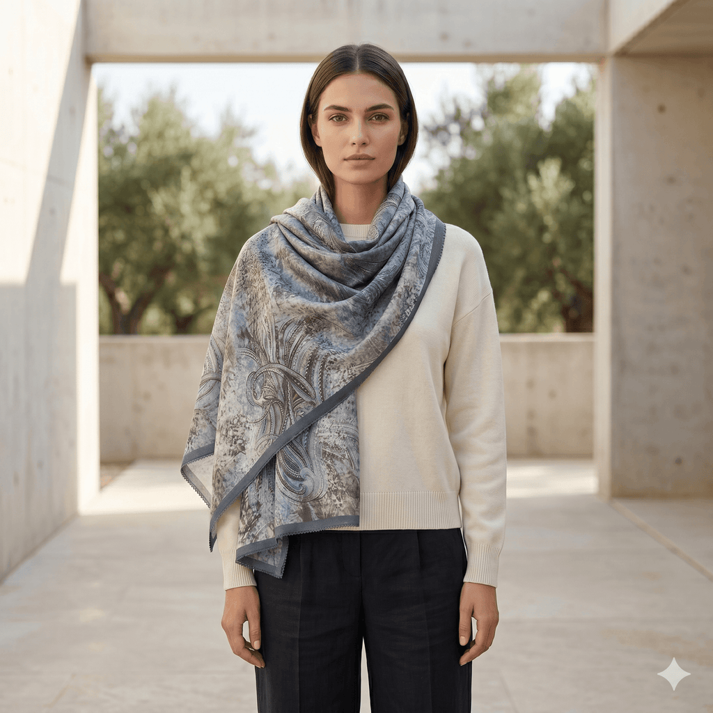 Turkish Printed Chiffon Scarf – Luxury Bordered Hijab | North Abaya