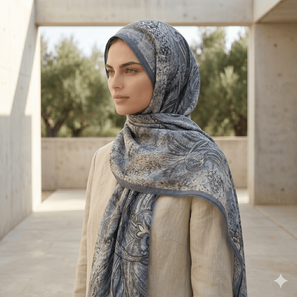 Turkish Printed Chiffon Scarf – Luxury Bordered Hijab | North Abaya